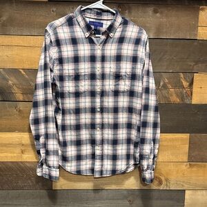Aeropostale Navy, White and Pink Plaid Button-Down Shirt